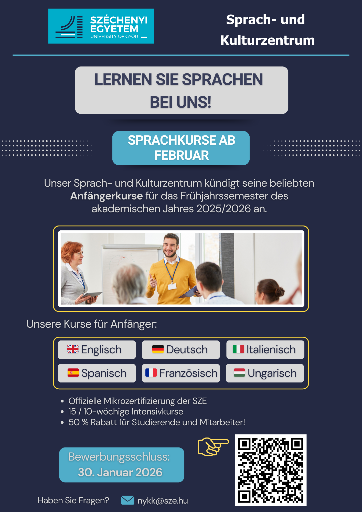 Lernen Sie Sprachen an der Széchenyi Universität im Frühjahrssemester 2025/26